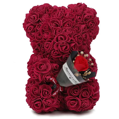 Rose Teddy Bear Gift – Artificial Flower Bear with LED Lights