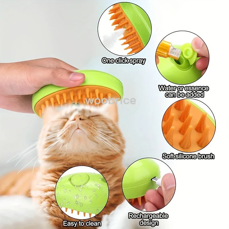 Electric Dog Steamer Brush Grooming 3 1 Steam Pet Remove Tangles Loose Hair Massage Steamy Cat