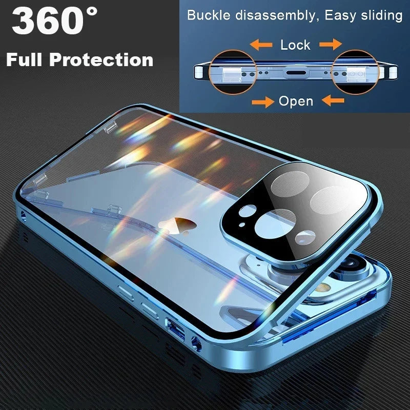 360 Magnetic Glass iPhone Case – Metal Frame Full Body Cover