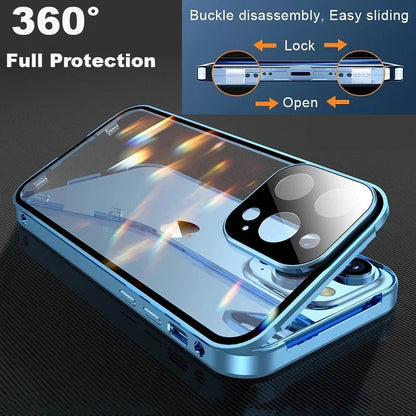 360 Magnetic Glass iPhone Case – Metal Frame Full Body Cover