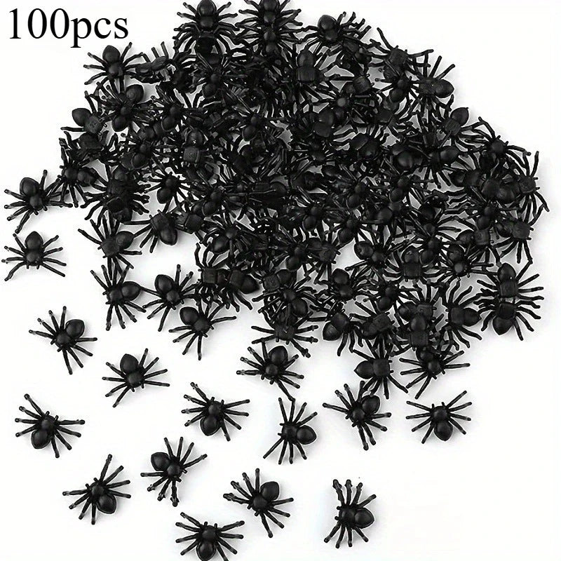 Plastic Mini Black Spiders Halloween Decoration (50/100pcs)