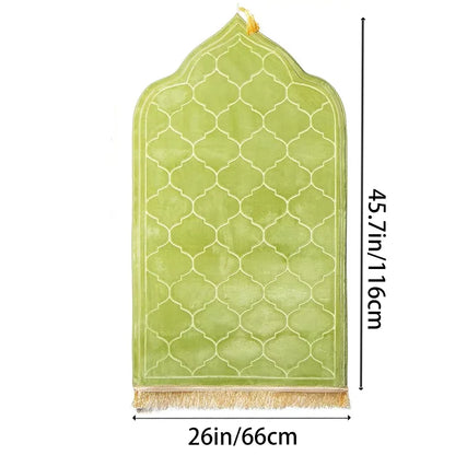 Islamic Prayer Rug – Soft Flannel Mat with Gold Tassels & Anti-Slip Backing