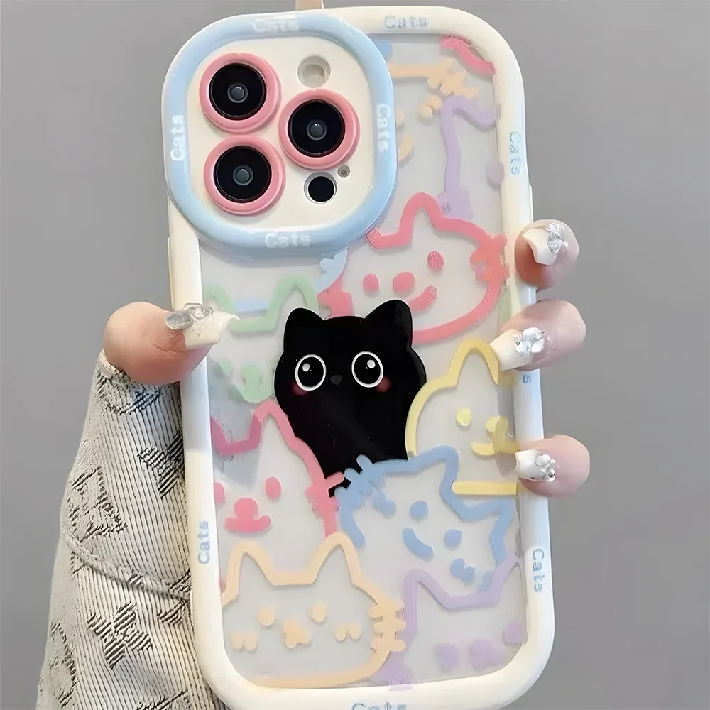 Cute Cat Phone Case for iPhone 17 Pro Max 16 15 14 13 12 11 8 7 Plus SE Air