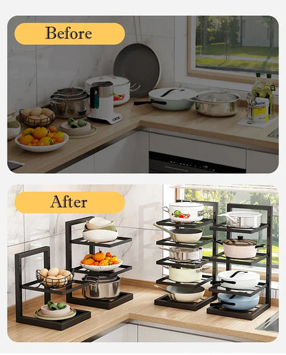 Multi-Tier Pot Rack Organizer – Carbon Steel Pan Storage Stand