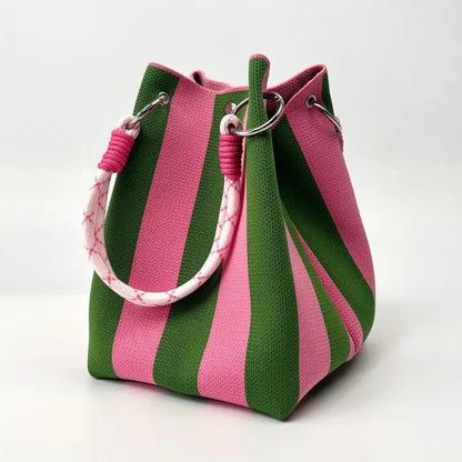 Retro Knitted Color Block Bucket Handbag