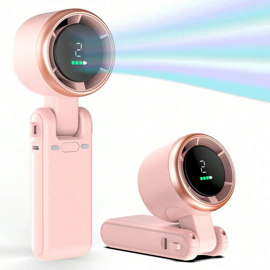 Portable Handheld Fan – 5-Speed LED Display, Battery Operated