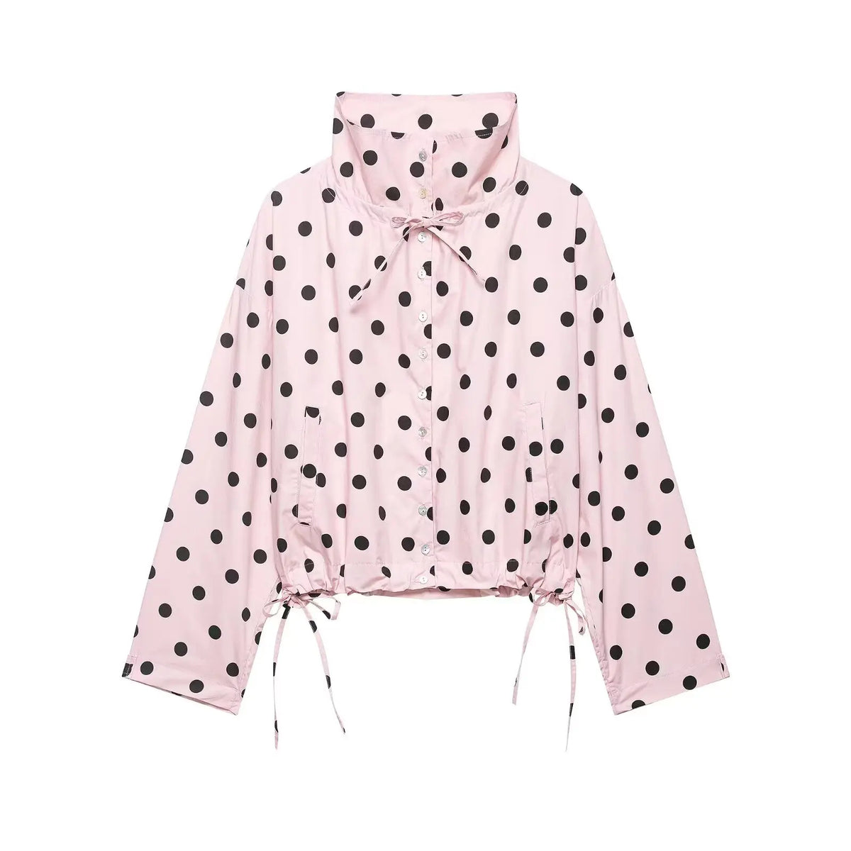 Women's Polka Dot Drawstring Jacket – Elegant Spring Coat