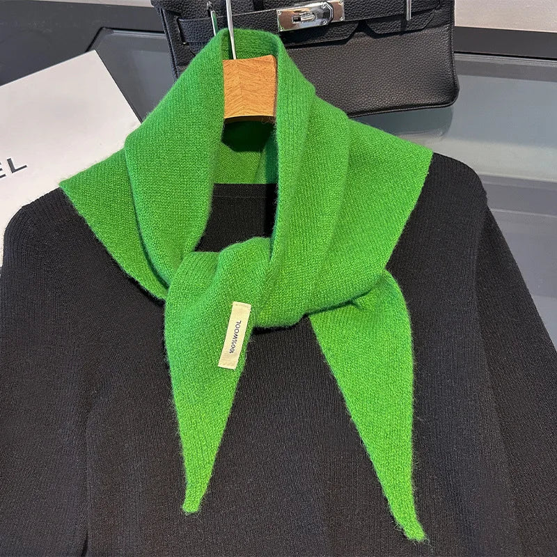 100% Wool Korean Knit Triangular Scarf – Women's Winter Shawl
