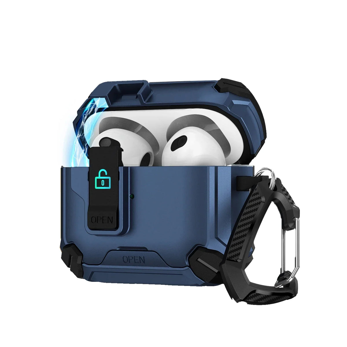 Magnetic Lock AirPods Case with Carabiner – Rugged Design