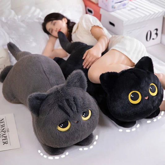 50-90cm Cute Black Cat Plush Toy Doll Kawaii Big Cuddly Pillow Cushion Ins Boy Girl Brithday Gifts