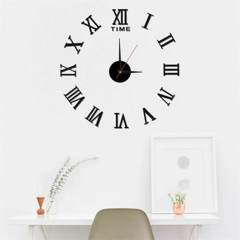 3D DIY Wall Clock – Large Roman Numerals Acrylic Mirror
