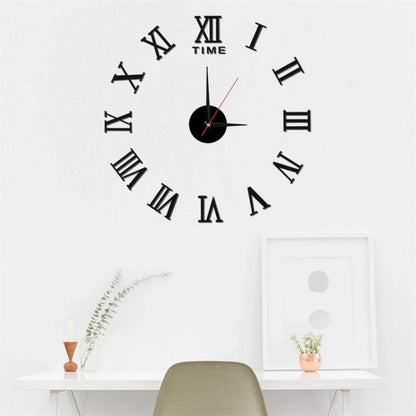 3D DIY Wall Clock – Large Roman Numerals Acrylic Mirror