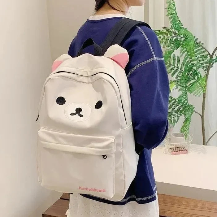 Rilakkuma Bear Canvas Backpack – Cute School Bag