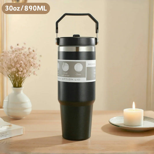 30oz Stainless Steel Travel Tumbler with Straw & 3-Way Lid