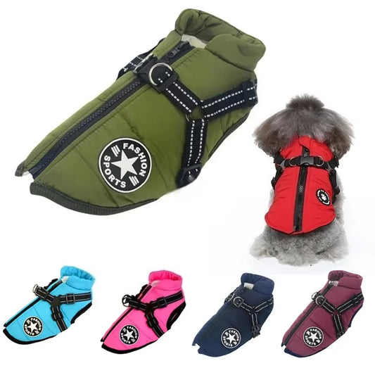 Dog Winter Jacket - Waterproof Warm Coat with Harness