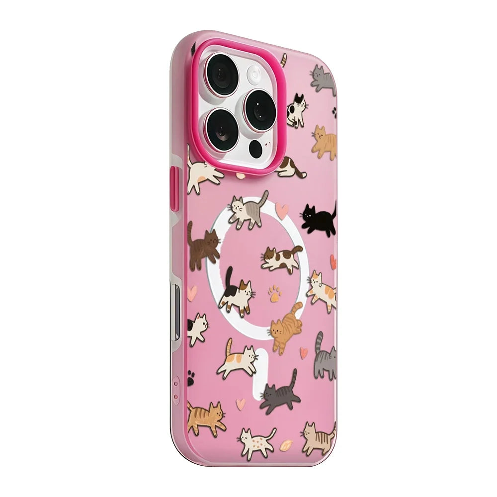 Whimsical Cat Parade Candy Color 2 IN 1 Magsafe iPhone Case