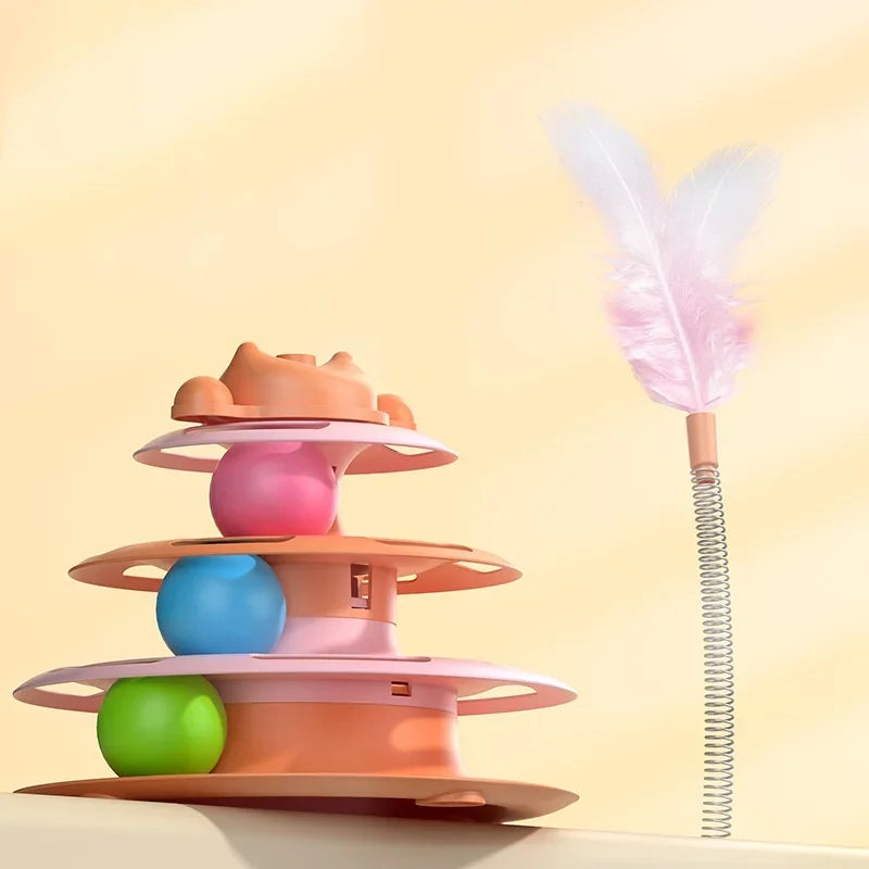 Pattern Feather Cat Toy Three-Layer Rotating Tower Ball