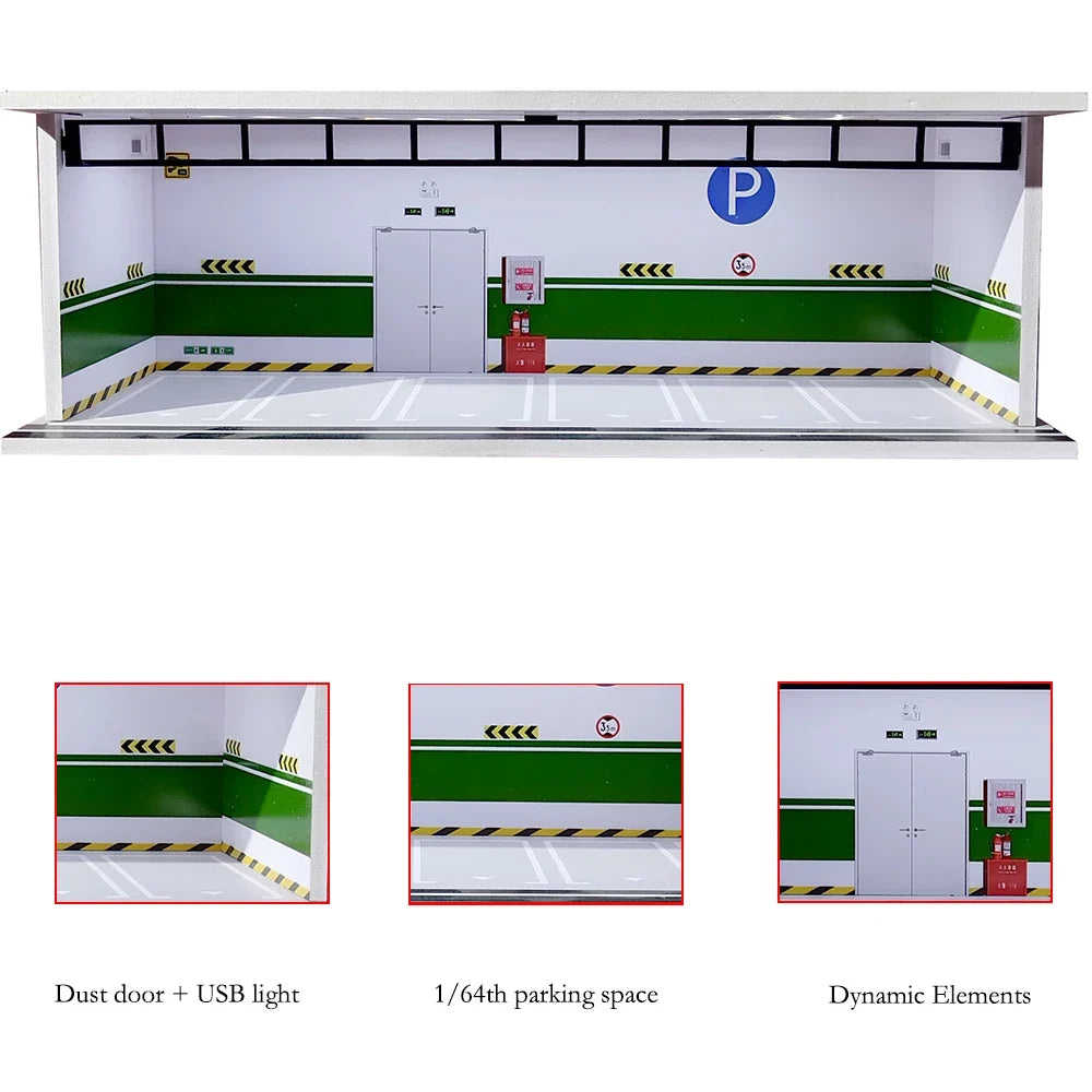 1/64 Scale Garage Diorama Display Case with USB LED Lights