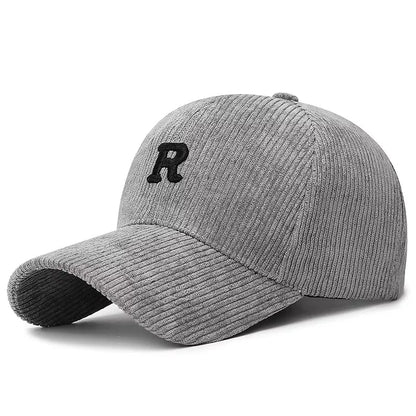 Corduroy Baseball Cap with 3D R Embroidery – Unisex