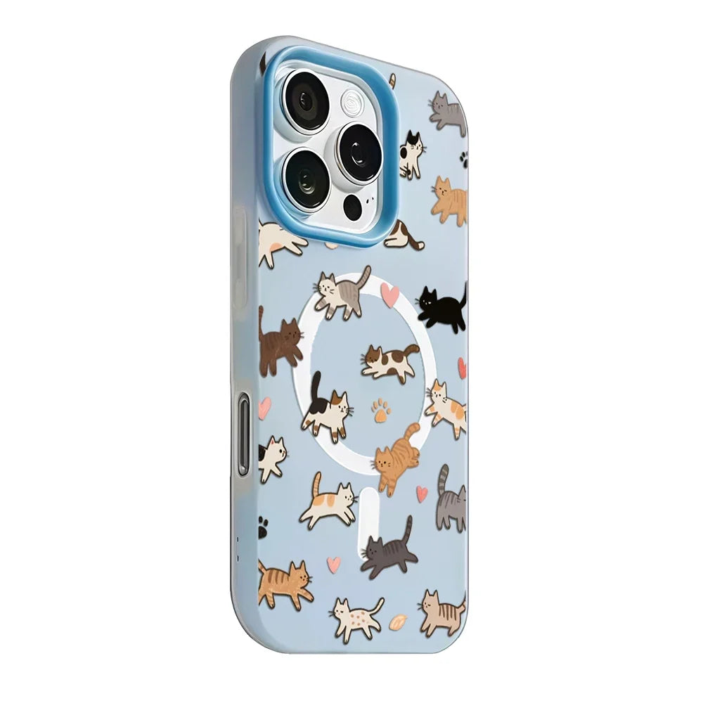 Whimsical Cat Parade Candy Color 2 IN 1 Magsafe iPhone Case