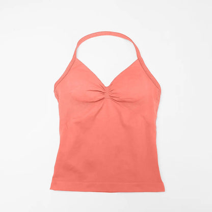 Nclagen Gym Longline Strappy Top Women Seamless Yoga Tank Removable Pads V Neck Workout Clothes