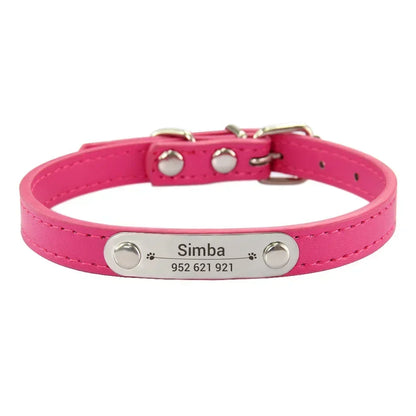 Personalized Dog Collar Name Carved Id Anti-Lost Solid Pu Leather Small Medium Large Dogs Puppy Cat