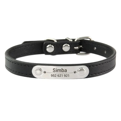 Personalized Dog Collar Name Carved Id Anti-Lost Solid Pu Leather Small Medium Large Dogs Puppy Cat
