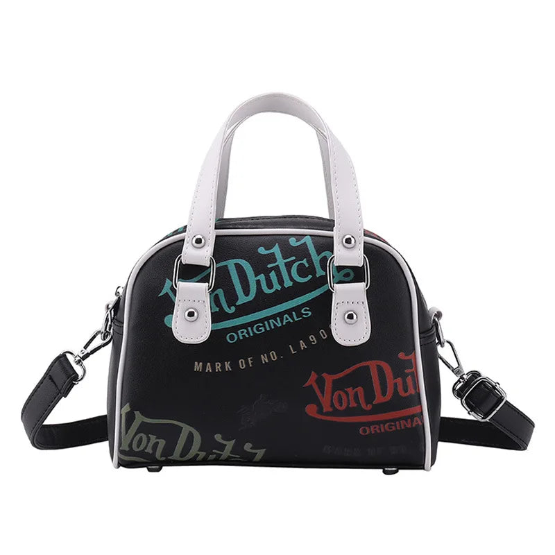 Cartoon Embroidery Bowling Bag – Women's Retro Crossbody Purse