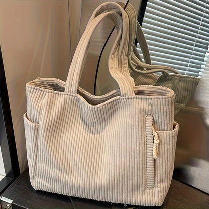 Corduroy Tote Bag – Large Capacity Casual Shoulder Handbag