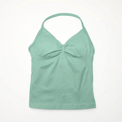 Nclagen Gym Longline Strappy Top Women Seamless Yoga Tank Removable Pads V Neck Workout Clothes