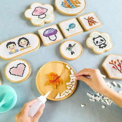 DIY Mosaic Coaster Kit – Bamboo Cup Mat with Colorful Tiles