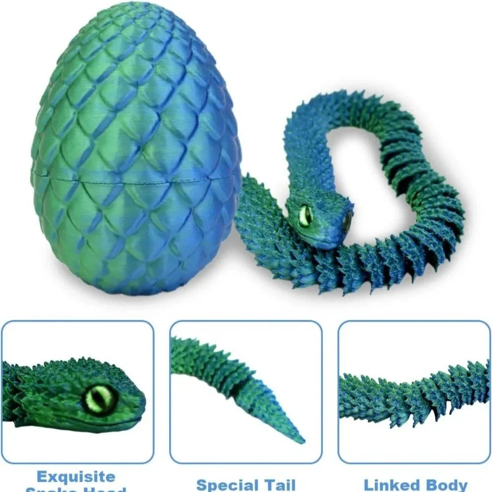 3D Printed Articulated Snake with Egg – Fidget Desk Toy