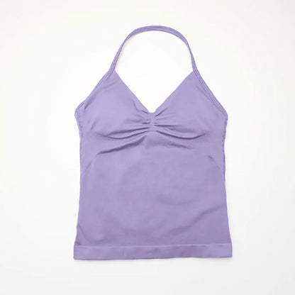 Nclagen Gym Longline Strappy Top Women Seamless Yoga Tank Removable Pads V Neck Workout Clothes