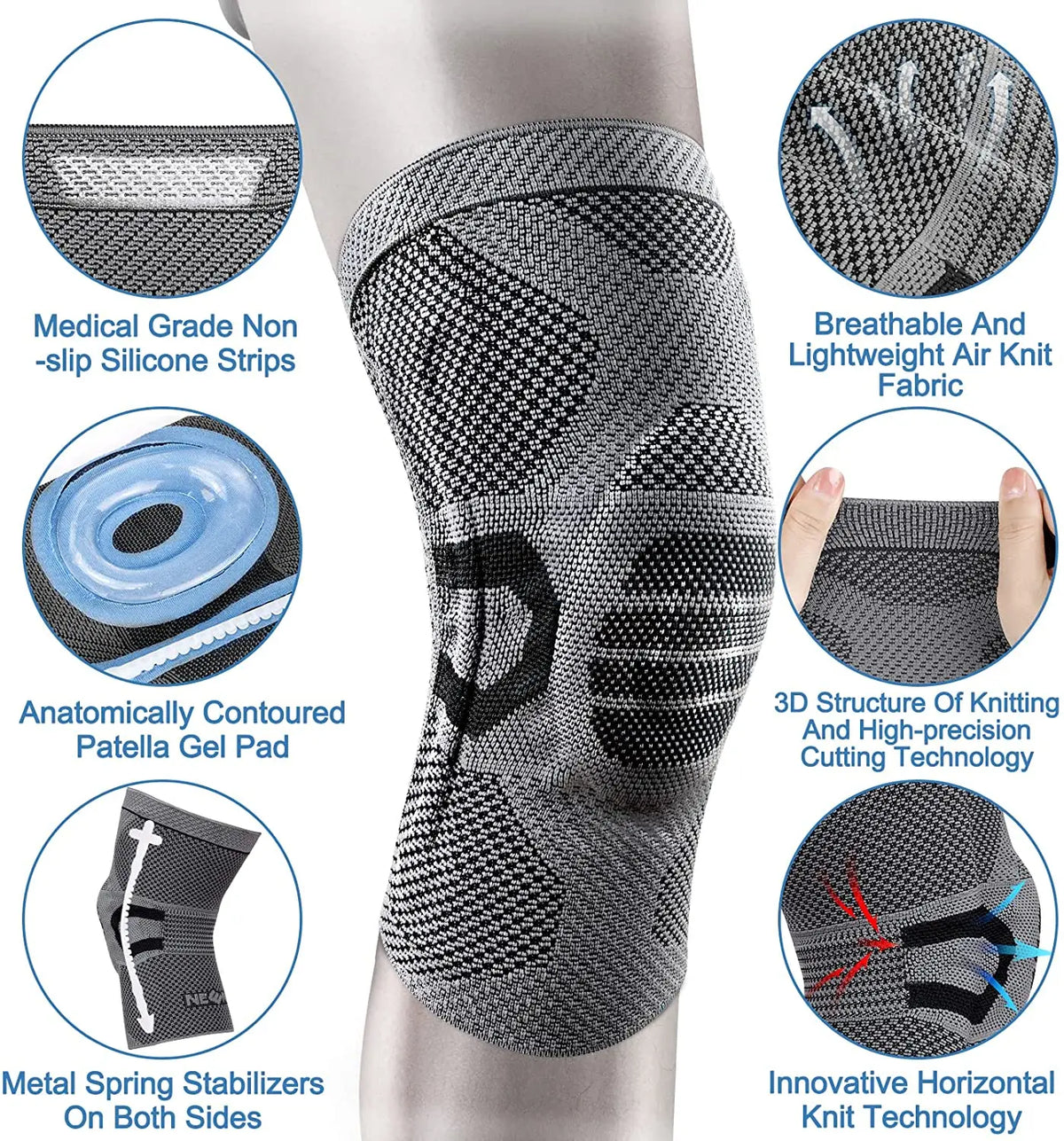 Neenca Knee Brace Compression Sleeve Support Sports Pad Pain Relief Running