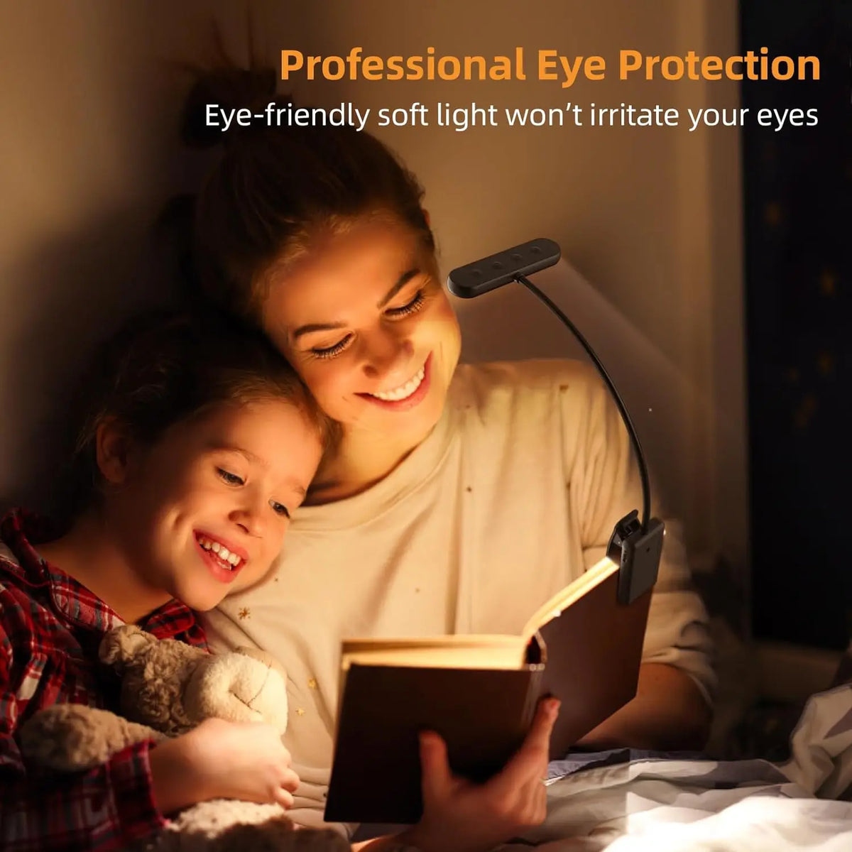 Clip-On Book Light USB Rechargeable – 14 LEDs, 3 Color Modes