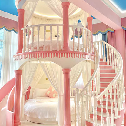 Castle Kids Bunk Bed with Slide, Safety Rails & Solid Wood