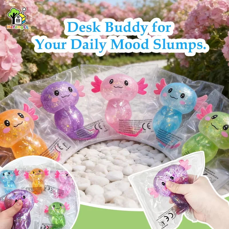 Multicolor Glitter Axolotl TPR Squishy Squeeze Fidget Toy