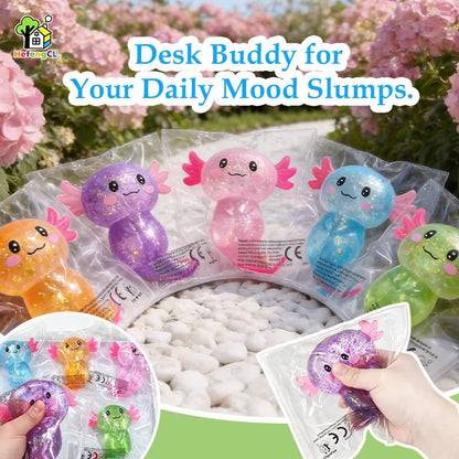 Multicolor Glitter Axolotl TPR Squishy Squeeze Fidget Toy