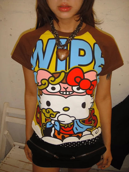 Hello Kitty Raglan Crop T-Shirt – Y2K Graphic Tee