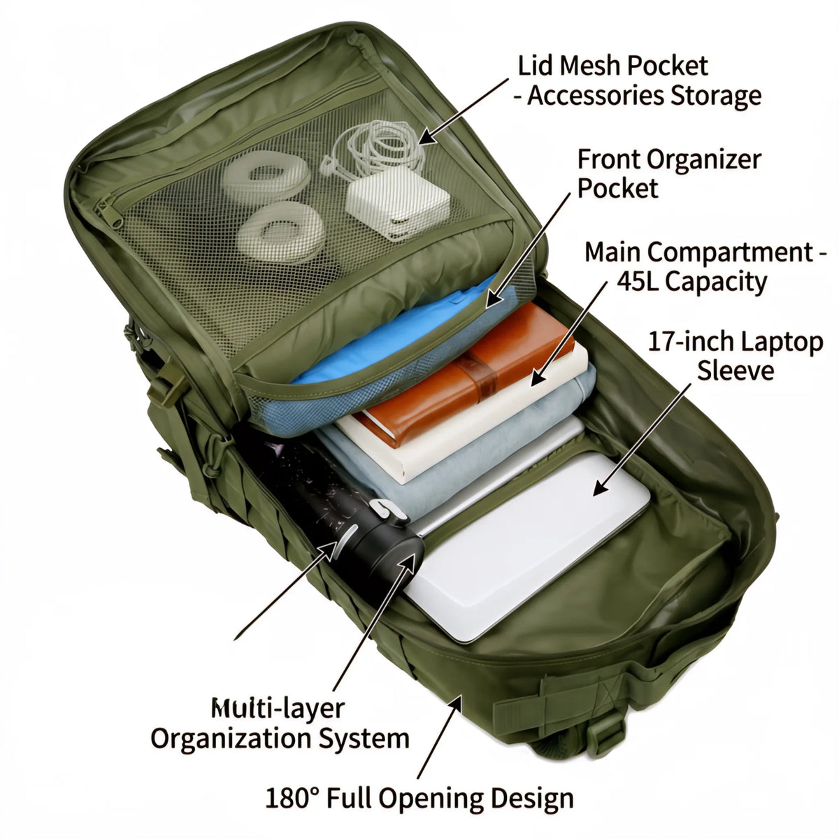 45L Tactical MOLLE Backpack – Large Capacity Outdoor Travel Bag