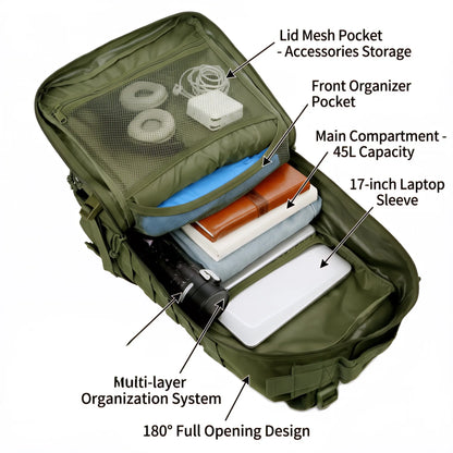 45L Tactical MOLLE Backpack – Large Capacity Outdoor Travel Bag