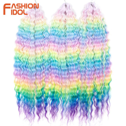 24 Inch Water Wave Crochet Braiding Hair – Synthetic Twist Curly Ombre Extensions