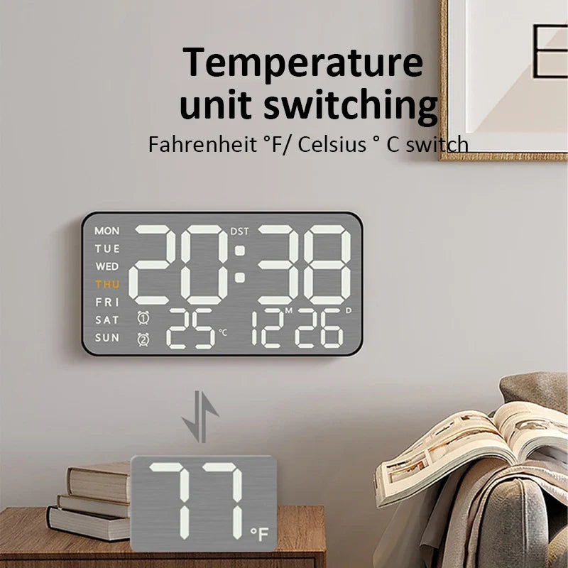 LED Digital Alarm Clock – Temp Display, Remote, Wall or Desk