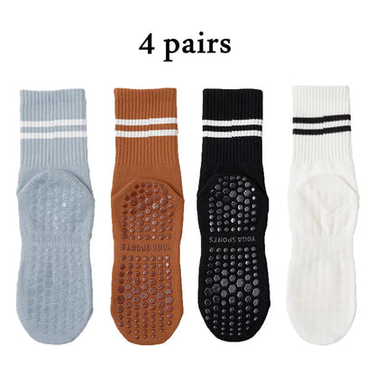 Grip Socks for Women – Non-Slip Pilates & Yoga (4 Pairs)