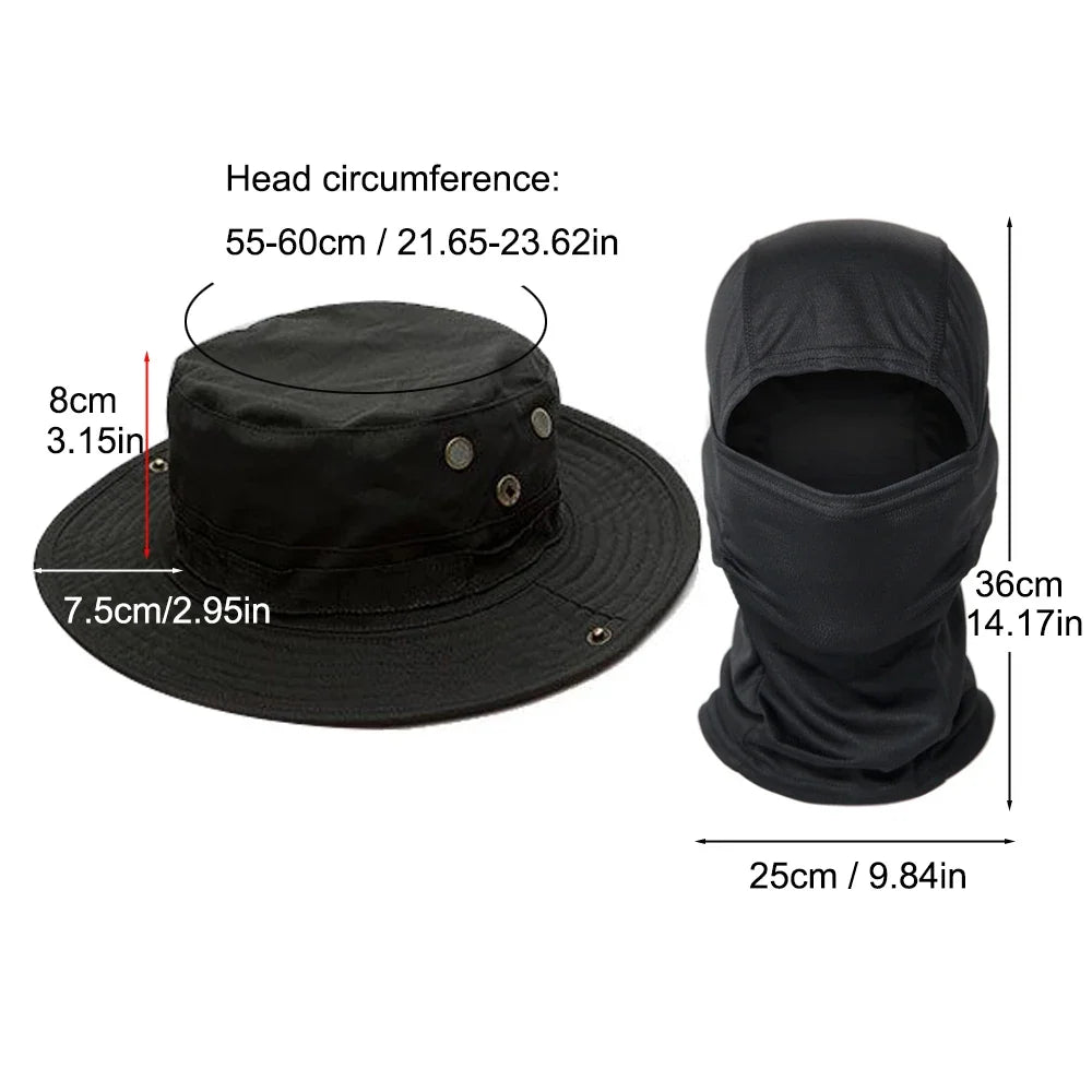 2 Piece Men's Wide Brim Boonie Hat and Balaclava Set