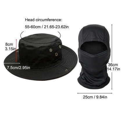 2 Piece Men's Wide Brim Boonie Hat and Balaclava Set