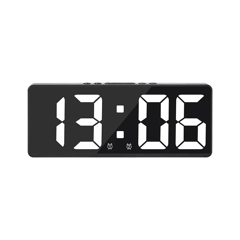 Digital LED Alarm Clock – Mirror & Acrylic, Voice Control, Dual Alarm