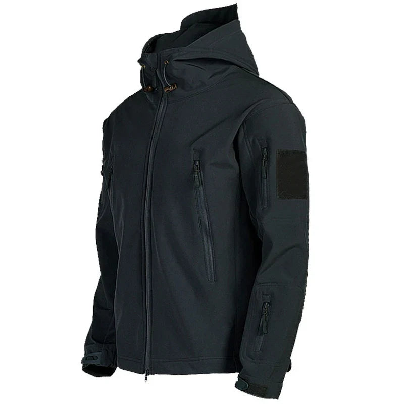 Men’s Shark Skin Softshell Tactical Jacket, Windproof Waterproof Hooded Combat Coat