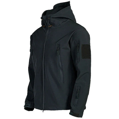 Men’s Shark Skin Softshell Tactical Jacket, Windproof Waterproof Hooded Combat Coat