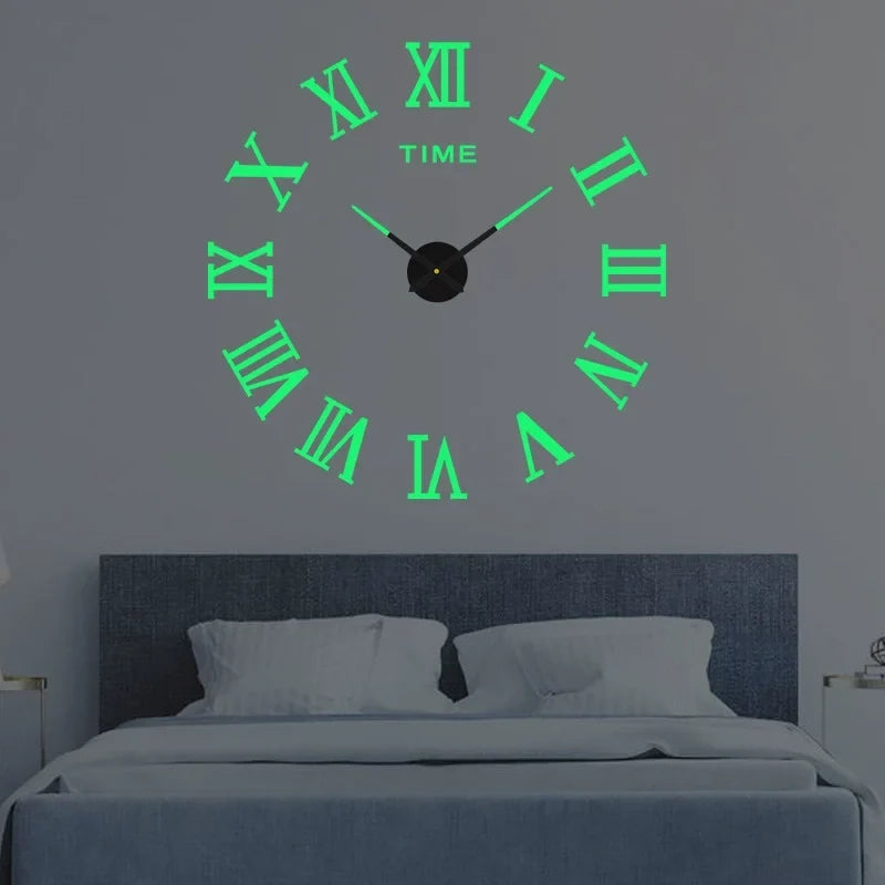 3D DIY Wall Clock – Large Roman Numerals Acrylic Mirror
